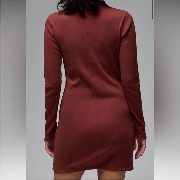 Jordan Small Dress 1/2-Zip Long-Sleeve Knit ribbed mini brown NWT - Picture 3 of 11